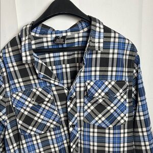 Men's Blue and Black Plaid Button-Down Shirt